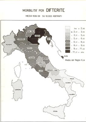 Cartogramma riguardante la morbilità per Difterite