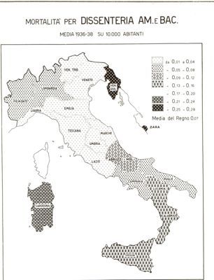 Cartogramma riguardante la mortalità per Dissenteria Am. e Bac.