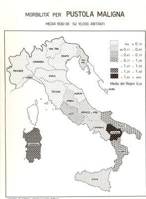 Cartogramma riguardante la morbilità per Pustola Maligna