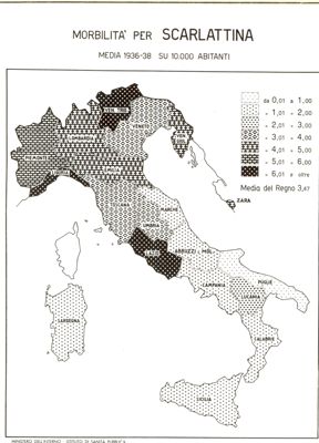 Cartogramma riguardante la morbilità per Scarlattina