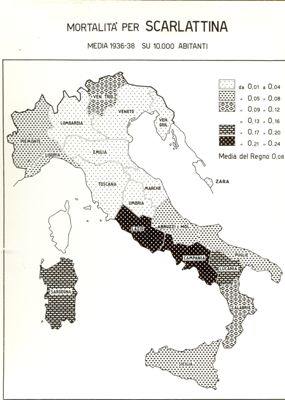 Cartogramma riguardante la mortalità per Scarlattina