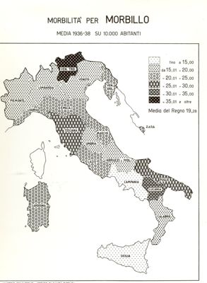 Cartogramma riguardante la morbilità per morbillo