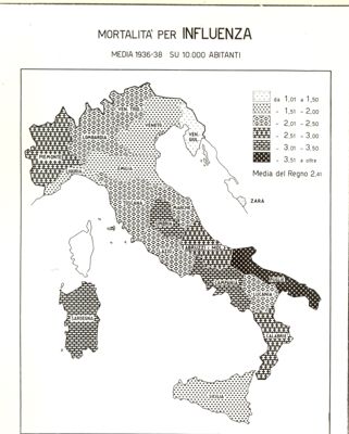 Cartogramma riguardante la mortalità per Influenza