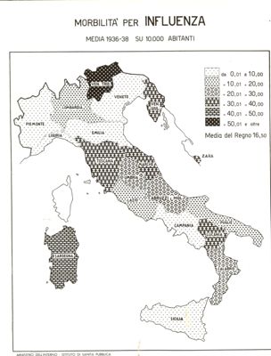 Cartogramma riguardante la morbilità per Influenza