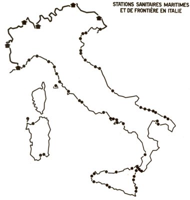 Cartogramma riguardante le Stazioni Sanitarie Marittime e quelle delle Frontiere in Italia