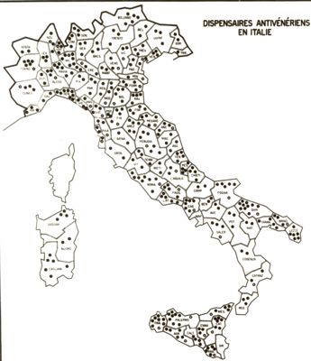 Cartogramma riguardante i Dispensari antivenerei in Italia