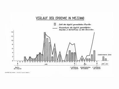 Grafico raffigurante l'epidemia di leptospirosi delle risaie