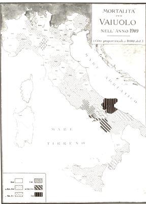 Cartogramma riguardante la mortalità per vaiolo nell'anno 1909