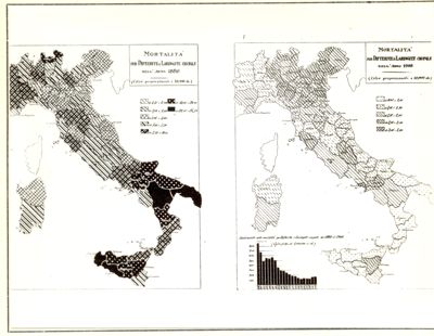 Cartogrammi riguardanti la mortalità per difterite e laringite crupale negli anni 1888-1908