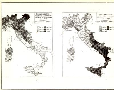 Cartogrammi riguardanti la emigrazione per l'Europa ed altri paesi del Bacino del Mediterraneo negli anni 1888 e 1908