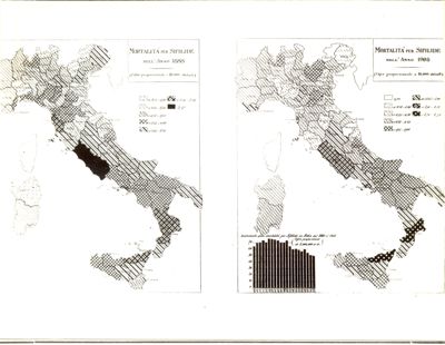 Cartogrammi riguardanti la mortalità per sifilide negli anni 1888-1908