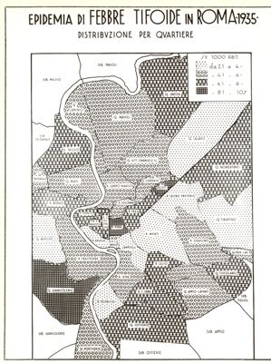 Cartogramma riguardante l'Epidemia di Febbre Tifoide in Roma nell'anno 1935