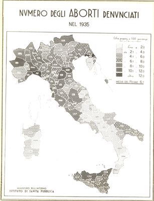 Cartogramma riguardante il numero degli aborti denunciati nel 1935