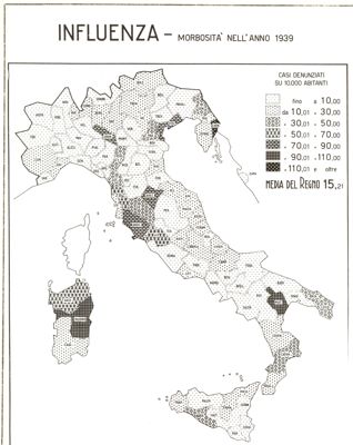 Cartogramma riguardante la morbosità per Influenza