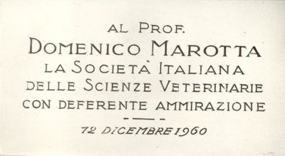 Medaglie, Diplomi,Attestati ecc. Offerti al Prof. Marotta in occasione del 25° anno della Fondazione dell'Istituto Superiore di Sanità - Iscrizione riportata sulla medaglia