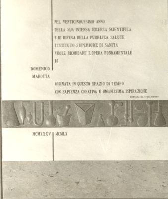 Lapide in onore del Prof. Domenico Marotta nel XXV anno di vita dell'Istituto Superiore di Sanità, fissata nel salone d'ingresso principale