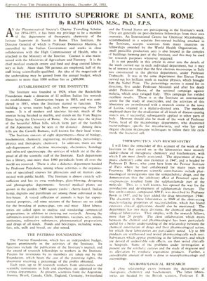 Riproduzione di un articolo, in lingua inglese, del 24/12/1955, tratto da: "The Pharmaceutical Journal" riguardante l'Istituto Superiore di Sanità