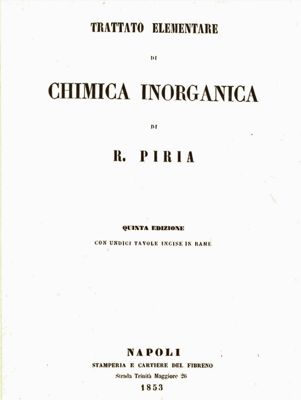 Frontespizio del Trattato Elementare di Chimica Inorganica di Raffaele Piria; quinta edizione, Napoli 1853