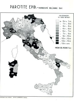 Cartogramma riguardante la morbosità per parotite Epidemiologica nell'anno 1941