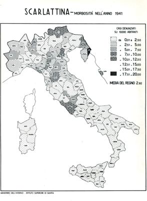 Cartogramma riguardante la morbosità per scarlattina nell'anno 1941