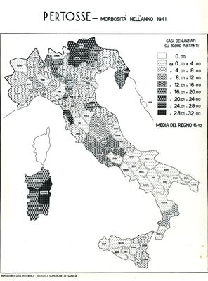 Cartogramma riguardante la morbosità per pertosse nell'anno 1941