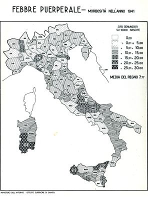 Cartogramma riguardante la morbosità per febbre puerperale nell'anno 1941