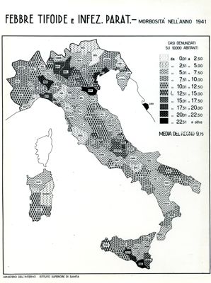 Cartogramma riguardante la morbosità per Febbre tifoide e Infezioni Paratifiche nell'anno 1941