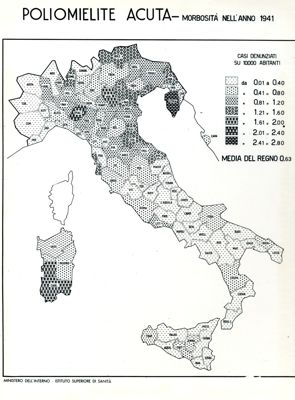 Cartogramma riguardante la morbosità per poliomielite acuta nell'anno 1941