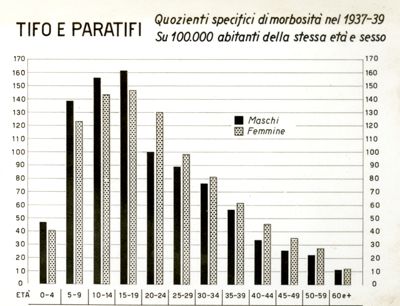 Diagramma riguardante i quozienti specifici di morbosità per tifo e paratifo