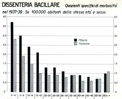 Diagramma riguardante i quozienti specifici di morbosità per dissenteria bacillare