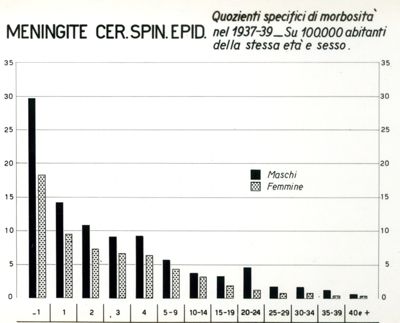 Diagramma riguardante i quozienti specifici di morbosità per meningite cerebro Spinale Epidemiologica