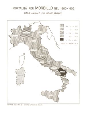 Cartogramma riguardante la mortalità per morbillo nel periodo: 1900-1902