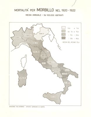 Cartogramma riguardante la mortalità per morbillo nel periodo: 1920-1922