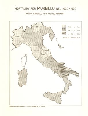 Cartogramma riguardante la mortalità per morbillo nel periodo: 1930-1932