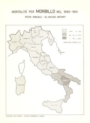 Cartogramma riguardante la mortalità per morbillo nel periodo: 1940-1941