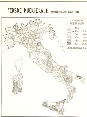 Cartogramma riguardante la morbosità per febbre puerperale nell'anno 1942