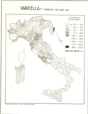 Cartogramma riguardante la morbosità per febbre tifoide e Infezioni Paratifiche nell'anno 1942