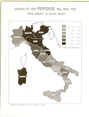 Cartogramma riguardante la mortalità per pertosse nel periodo 1910-1912