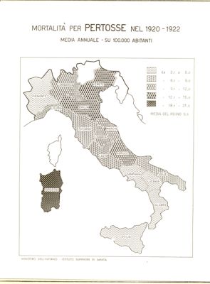 Cartogramma riguardante la mortalità per pertosse nel periodo 1920-1922