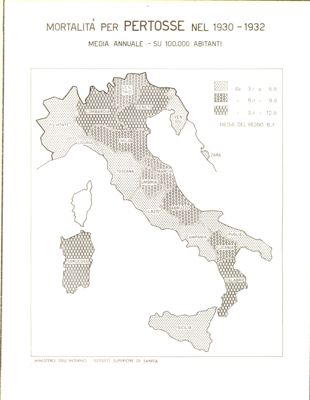 Cartogramma riguardante la mortalità per pertosse nel periodo 1930-1932