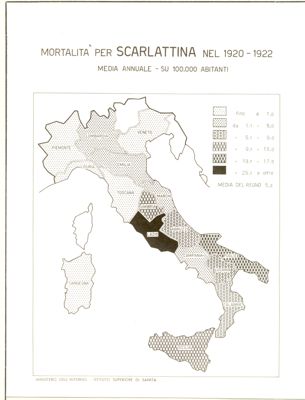 Cartogramma riguardante la mortalità per scarlattina nel periodo 1920-1922