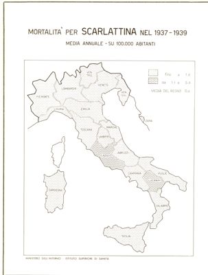 Cartogramma riguardante la mortalità per scarlattina nel periodo 1937-1939