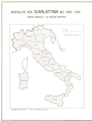 Cartogramma riguardante la mortalità per scarlattina nel periodo 1940-1941