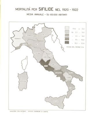 Cartogramma riguardante la mortalità per sifilide nel periodo 1920-1922