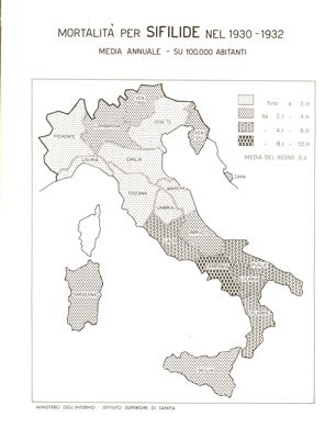 Cartogramma riguardante la mortalità per sifilide nel periodo 1930-1932