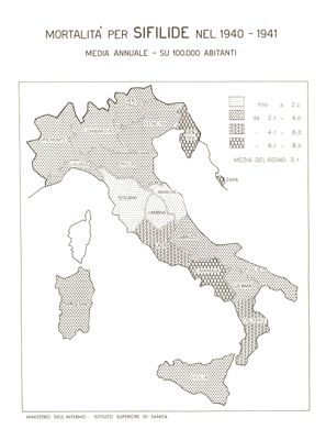 Cartogramma riguardante la mortalità per sifilide nel periodo 1940-1941