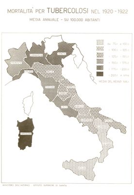 Cartogramma riguardante la mortalità per tubercolosi nel periodo 1920-1922