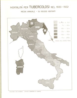 Cartogramma riguardante la mortalità per tubercolosi nel periodo1930-1932