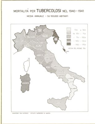 Cartogramma riguardante la mortalità per tubercolosi nel periodo1940-1941