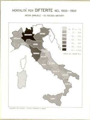 Cartogramma riguardante la mortalità per difterite nel periodo 1900-1902